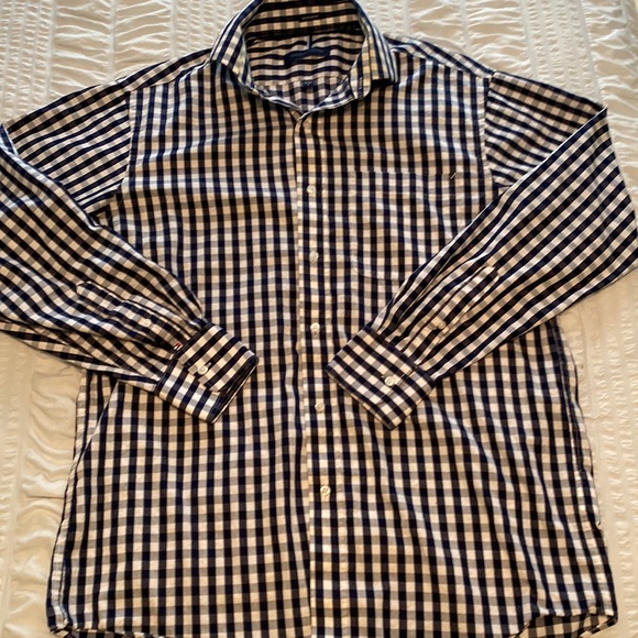 Tommy Hilfiger Nav & White Checkered Long Sleeve Button Down Mens Shirt | Size M